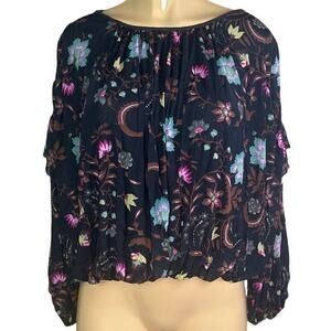 Free People Wildflower Honey Top Floral Long Sleeve Mesh Size Small